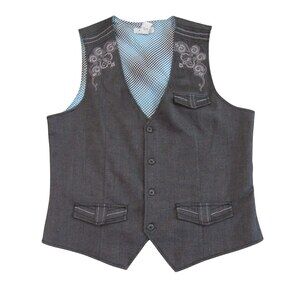 Pila Design Mens Western Vest M Gray Embroidered Design Two Front Pockets